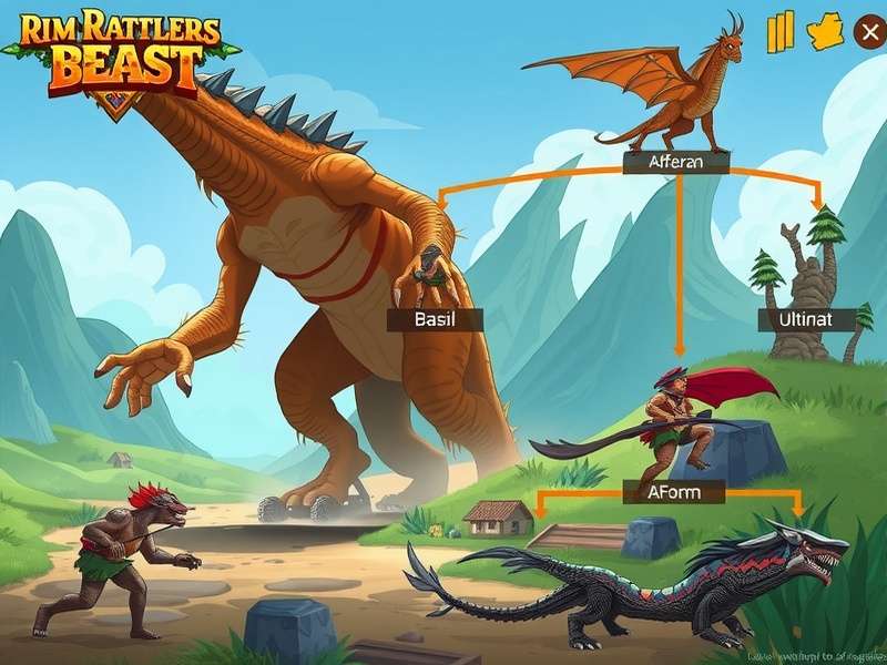 Rim Rattlers Beast evolution tree showing a beast evolving from basic form to ultimate form